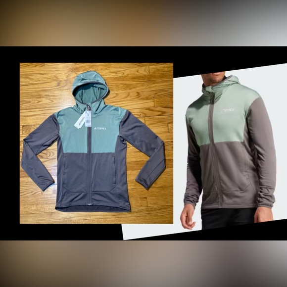 Adidas Terrex Xperior Light Fleece Hooded Jacket Silver Green Men’s Sz S New! - Picture 1 of 12